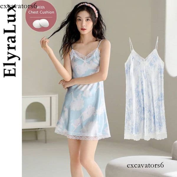 ElyraLux Women Nightgown Night Dress Woman Summer Pajamas Silk satin Cloths Girl's Sexy Lace Princess Antique Nightdress