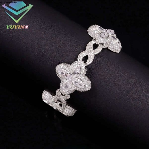Yy New Design Iced Out Clovers Vvs Moissanite Cuban Chain 925 Sterling Silver IGI Fine Jewelry Bracelets for Men Women