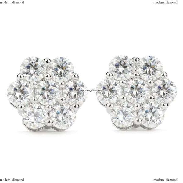 DE Cluster Flower S925 VVS Men Hiphop 925 Sterling Silver Moissanite Stud Earrings IGI with GRA Certificate