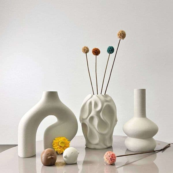 Valentine's Day 3-Piece Bohemian Vase Set - Modern Nordic Minimalist Design, Round and Donut Shapes, Geometric Patterns, Perfect for 26W0116