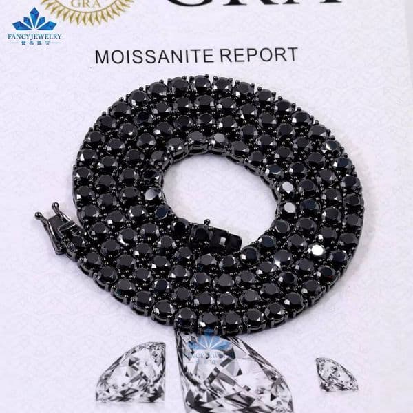 2mm 3mm 4mm 5mm 65mm Iced Out Necklace 925 Sterling Silver Diamond Black Moissanite Tennis Chain