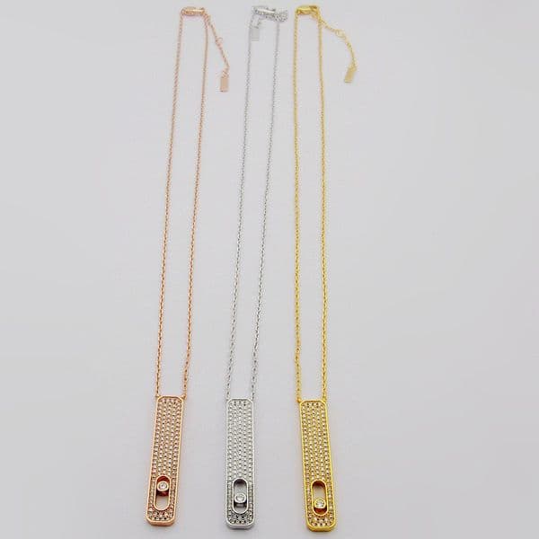 European and American fashion M letter square sliding titanium luxury micro-inlaid zircon retro designer necklace with box.