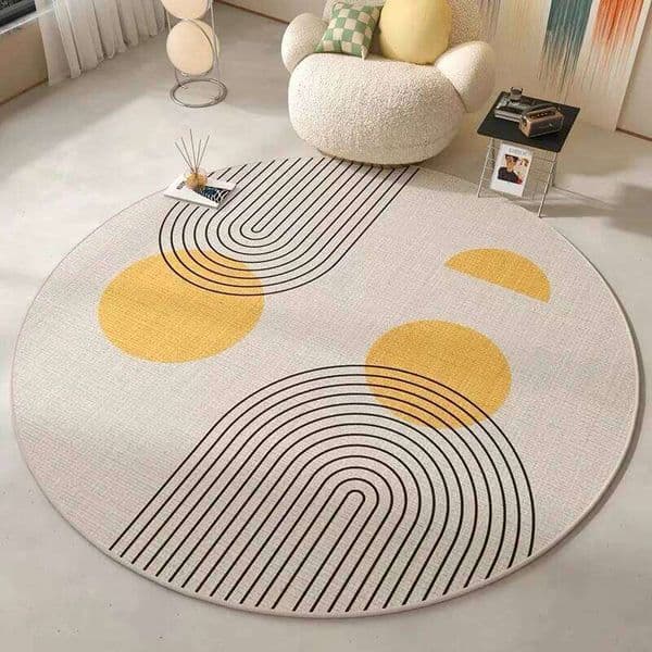 Nordic Style Round Flannel Carpet for Living Room, Bedroom Soft Waterproof Floor Mat, Makeup Mirror Rug, Office 26H0116