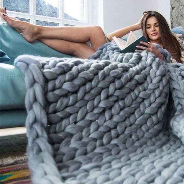 Valentine's Day Handmade Chunky Knit Blanket Large Thick Wool Bulky Knitting Throw for Bedroom Decor Pet Bed Chair Mat Rug Grey 26Y0116