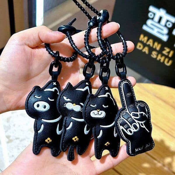Valentine's Day Expression Keychain Cartoon Cat Leather Pendant Car Key Chain Cute Bag Accessories Girl Gift 26W0116