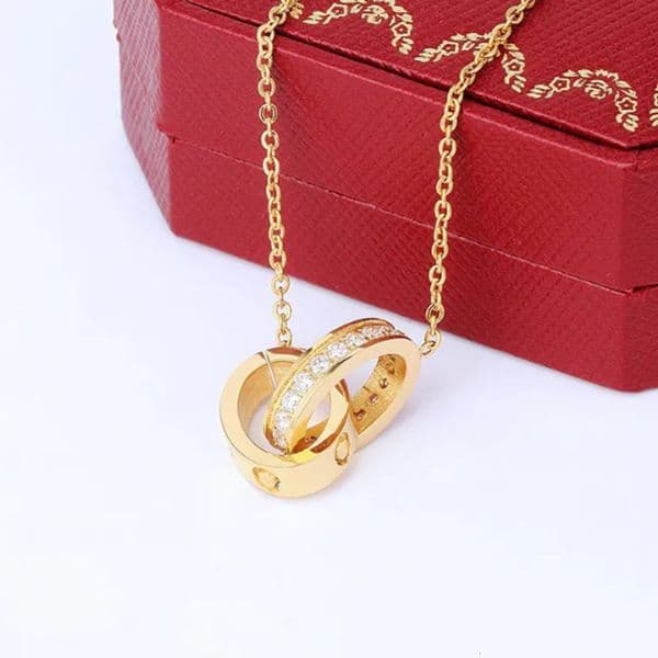 Pendant Necklaces Luxury Fashion 18K Gold Letter Love Style Bracelet Necklace Women Diamonds Love Metal Chain Double Ring Pendant Necklaces