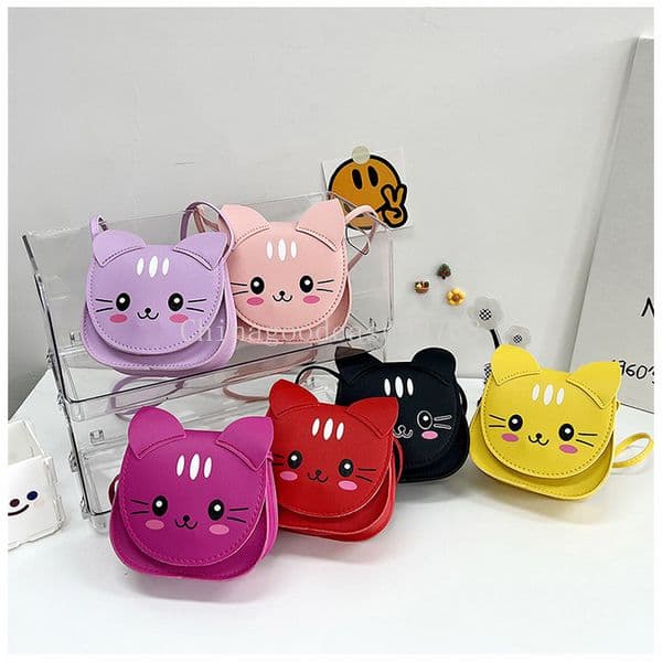 Lovely Children's Cat PU Leather Red Messenger Bag Cute Girls Cartoon Shoulder Bags Princess Accessories Mini Coin Purse Handbags
