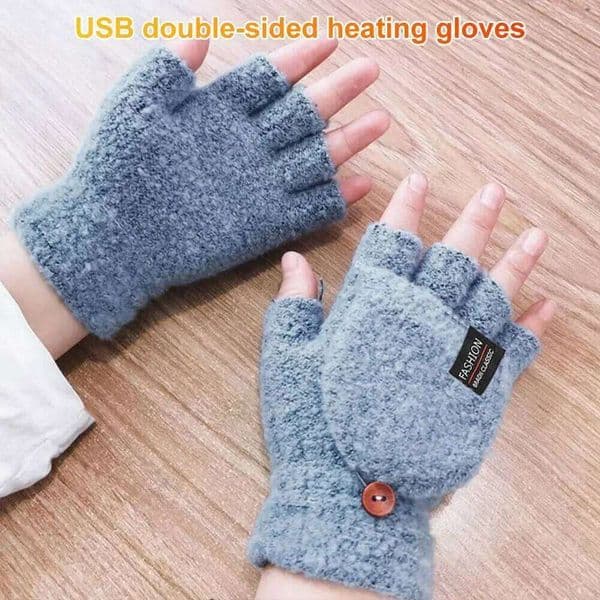 USB Heated Touchscreen Double-Sided Heating Fingerless Hands Electric Thermal Gloves Winter Warmer Y260115