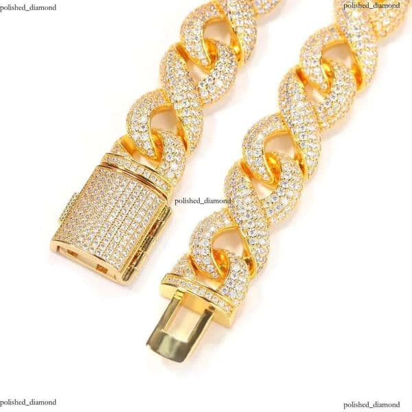 DHCollections Hip Hop 15mm Iced IGI Out Cuban Link Chain Necklace 16-24 Inch Gold Sier Plated Brass Bling VVS Moissanite Jewellery for Streetwear Style