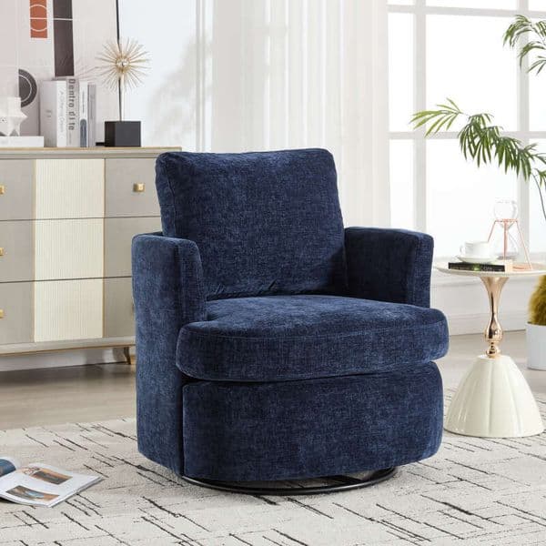 Vanity Chair,Swivel Accent 360 Degree Round Barrel Chair, Upholstered Comfy Swivel Living Room,Accent Chairs for Bedroom, Reading Room,Powder Room,Velvet, Blue 2004