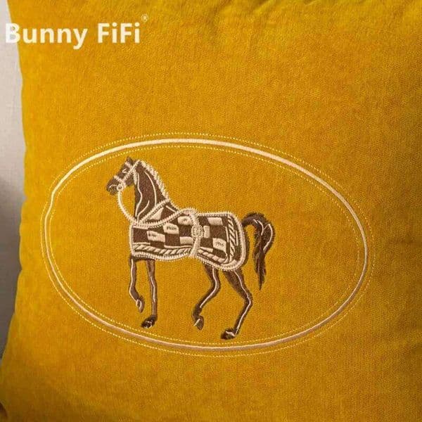 Pillow Case 2026 Elegant American Hand-Embroidered Cushion Cover with Horse Design, Perfect for Sofa Home Office Living Room or Car 26H0117