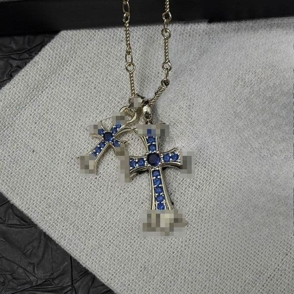 Designer Necklaces Unique Vintage Color Diamonds Double Cross Pendant Necklace Luxury Bamboo Joint Chain Necklaces for Daily Use