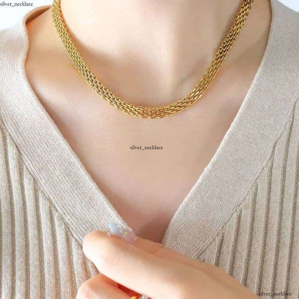 Vintage Elegant Sterling Silver Bracelet PVD 18k Gold Plated IGI Mesh Chain Necklace Women's Jewelry