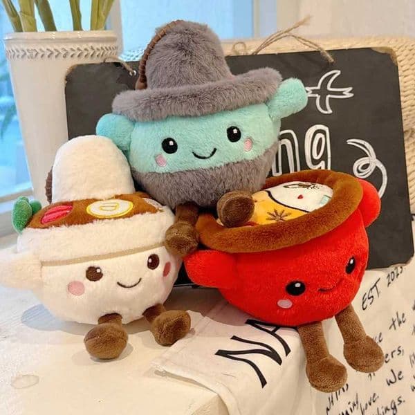 Fun Hot Pot Simulation Copper Stove Hot Pot Plush Toy Cartoon Kettle Doll Keychain Bag Pendant Small Gift