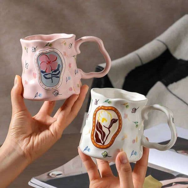 Valentine's Day Ceramic Mug Flower Handmade Shaped Dreamy Premium Design High Value Coffee For Breakfast Water Cup Unique Souvenir G 26L0117