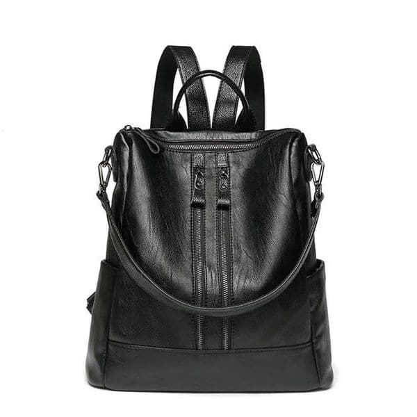 Vintage Leather-Textured Backpack Quilted Solid Color Large Capacity Zipper Adjustable Straps Multi-Function Daily Campus Bag 260114BJ