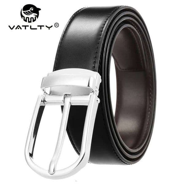 VATLTY New Men's Reversible Natural Cowhide Hard Zinc Alloy Silver Buckle Brown Genuine Leather Trousers Belt Male 26Y0117