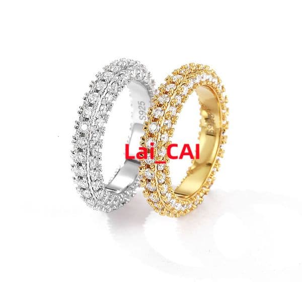 Wholesale Gold Plated Moissanite Full Paved Iced Out Band Ring 925 Sterling Silver Hiphop Ring