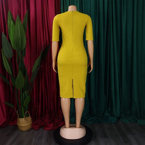 (626) Ladies' new solid color hip-wrapped temperament OL large size V-neck solid color large size dress