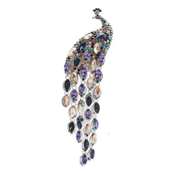 Wuli&baby Big Lusury Peacock Brooches For Women Lady Beauty Rhinestone Tassel Tail Bird Party Office Brooch Pin Gifts 26Y0117