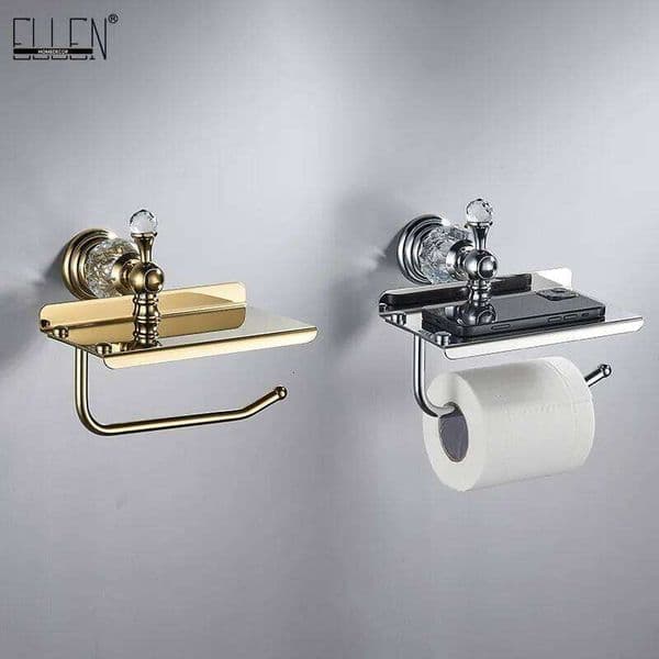 Crystal Paper Holders Wall Mount,Bathroom Tissue Roll Holder with Shelf, Toilet Accessory for Storage Gold Chrome 85486W 26Y0117