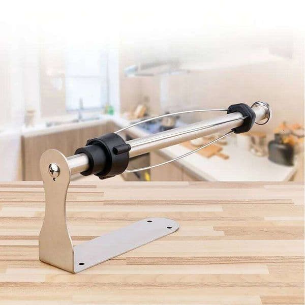 Wall-mounted black self-adhesive damping stainless steel towel rack, no-drill under-cabinet kitchen paper rack 26Y0117