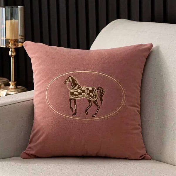 Pillow Case 2026 New Elegant American Hand-Embroidered Cushion Cover with Horse Design, Perfect for Sofa Home Office Living Room or 26W0117