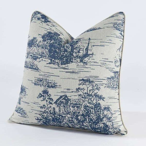 Pillow Case American Blue Countryside Jacquard Cushion Premium Luxurious Retro Pillow Cover High End Pillowcase for Living Room Sofa 26H0117