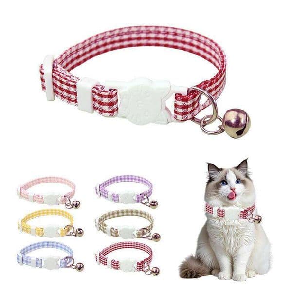 Adjustable grid buckle pet with bell anti suffocation cat safety collar and daily accessories for cats 26H0117