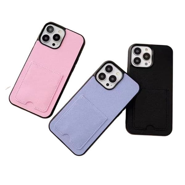 Card Holder Designer Phone Case for Apple iPhone 17 16 Pro Max 15 Promax Case De Telefono 14 13 Luxury PU Leather Velvet Lining Hard Shell Back Cover Funda Coque Assort PB