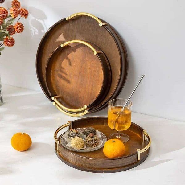 Light luxury and simple home kitchen round bamboo Home restaurant tea set small portable fruit snack tray 26Y0117