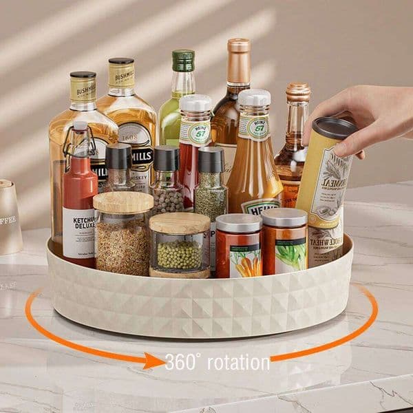 360 Rotating Seasoning Storage Rack Multifunction Pantry Cabinet Turntable for Cosmetics Kitchen Accessories Organizer Tray 26Y0117