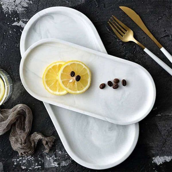 Nordic White Marble Ceramic Jewelry Storage Tray Oval Ellipse Fruit Decorative Plate Food Dessert Dish Tableware 26Y0117
