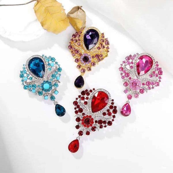 women crystal water drop pendant brooch fashion clothing accessories pin 26W0117