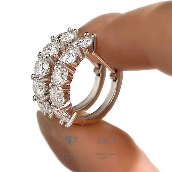 Gold 3 18K 925 Sterling Silver Hoop Earrings for Women Pass Diamond Tester VVS Moissanite Ear Cuff Huggie High Quality Gemstone
