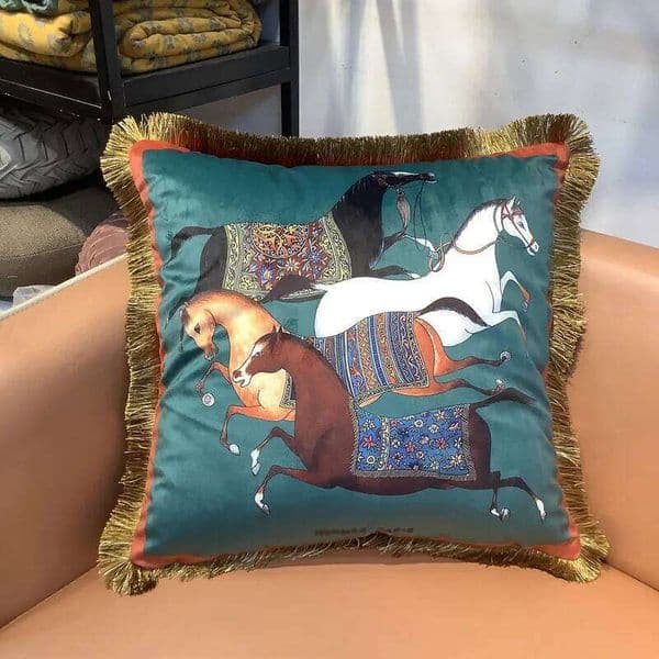 Pillow Case 2026 New Double-Sided Waist Cushion Cover, Luxury Horse Pillowcase, Sofa Decoration, Retro Tassel, Square, Living Room 26Y0117