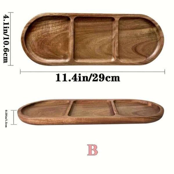 LAST CHANCEDecorative Tableware Trays-Modern Minimalist Style Acacia Wood Breakfast Tray Featuring Dividers 26Y0117