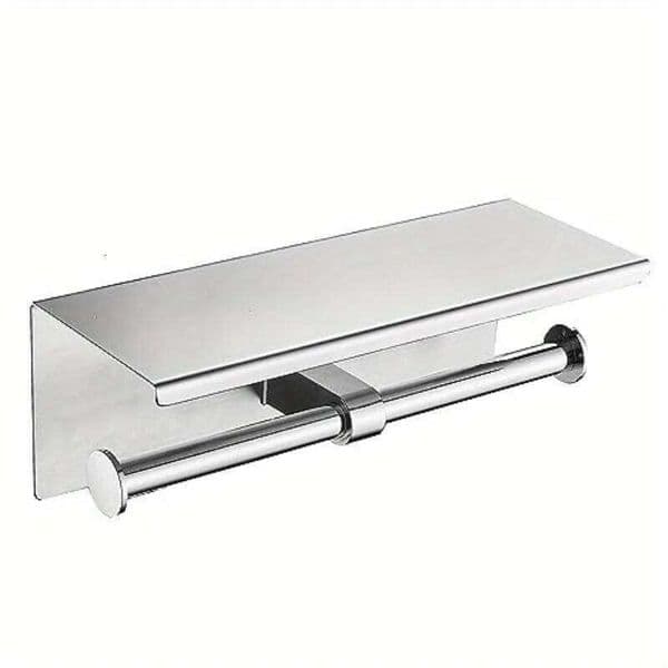 Wall Mounted 304 Stainless Steel Toilet with Shelf, Double Roll Tissue Paper Holder 26Y0117