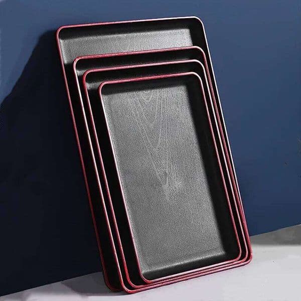 Plastic Rectangular Creative Black Wood Grain Tray Tableware Cup Storage Breakfast Bread Plate Kitchen Supplies 26Y0117