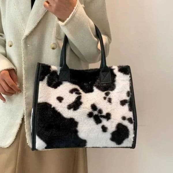 Women Soft Plush Hand Bag Winter Leopard Cow Print Tote Bags Female Pu Leather Underarm Bags Furry Fluffy Shoulder Bag 260112