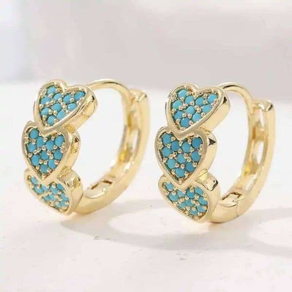 Exquisite Fashion Inlaid Synthetic Zirconia Heart-shaped Hoop Earrings Women's Vintage Golden Plated Banquet Jewelry Accessories