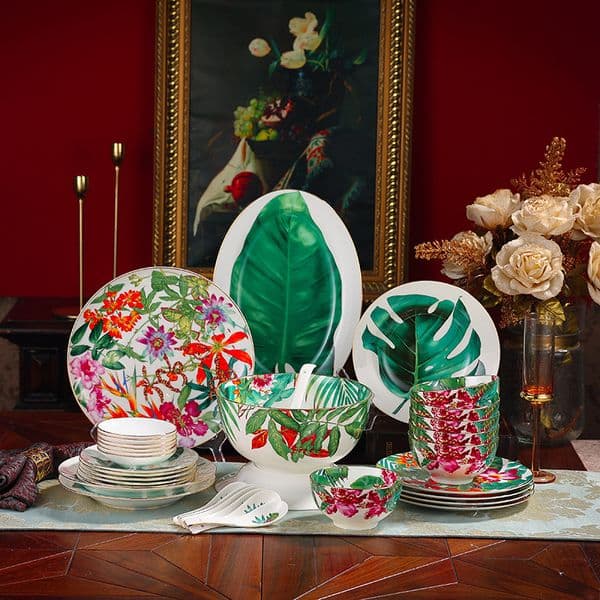 Tropical Rainforest Tableware Series Plate Cup Plate Bowl Spoon Cup European Ceramic Hotel Clubhouse Set Bone China