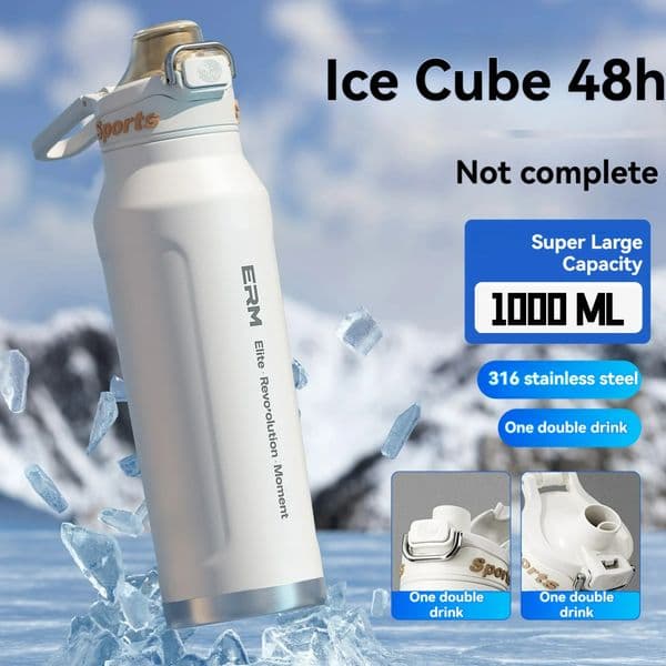2026 new 1L Thermos Bottle Stainless Steel Iced And Heat Insulated Cups Hiking Cycling Fitness Vacuum Flasks with Handle 260112 free shippin