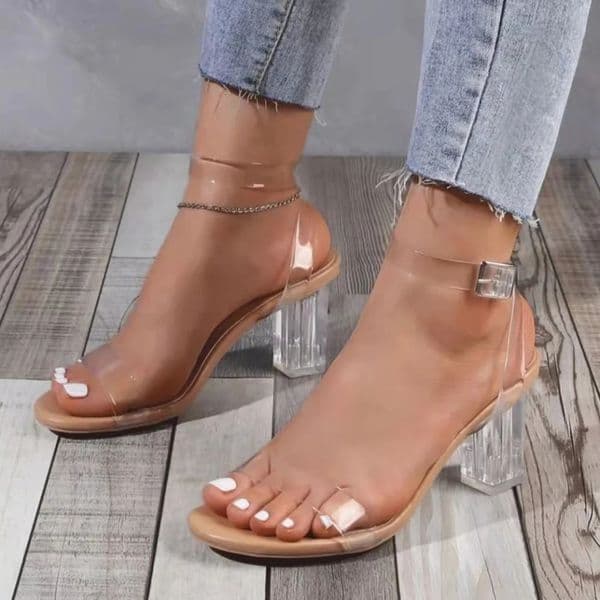 Women PVC Jelly Crystal Chunky Heel Transparent Sandals Fashion Sexy Summer High Heels Sandalias Female Pumps Zapatillas Mujer 260114BJ