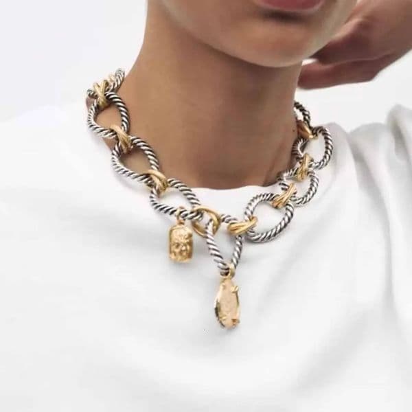 Personality Fashion Cuban Chain Necklaces Vintage Metal Circular Choker Double Color Gift Neck Jewelry Women 260114