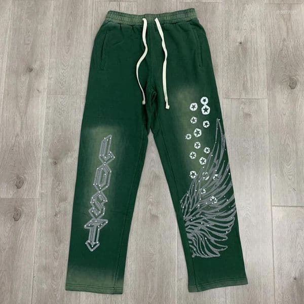 Men's Pants Men Women Lost Intricacy Sweatpants Trend Retro Green High Quality Drill Print Real Picture Loose Casual Trousers