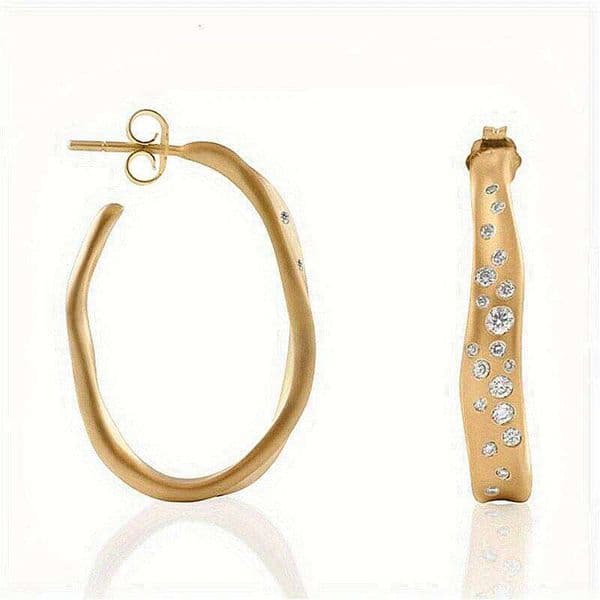 Fashion Sparking Synthetic Zirconia Inlaid Irregular Hoop Earrings for Women's Concise Elegant Golden Plated Jewelry Accessories 542f5