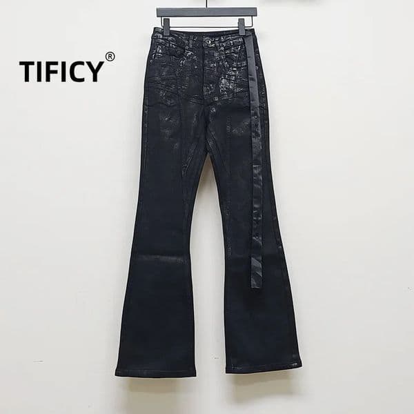 RO Style Wax Pants Mens Handmade Brushed Wax Pentagram Wax Surface Coating Horn High Elasticity Jeans Pant Dark 260114