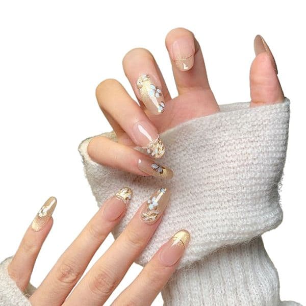 cats eye handpainted flower medium and long nail art patch pure handmade boutique wearing nail handmade highend fake nail piece wholesale