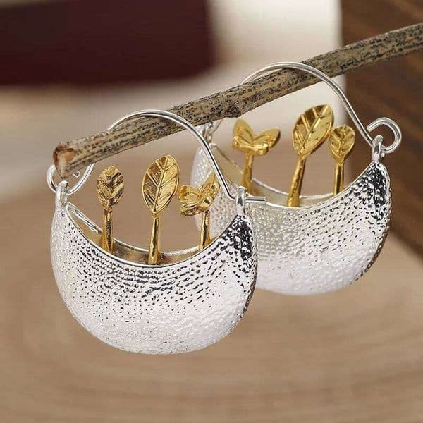 Vintage Exquisite Flower Pot Shaped Hoop Women's Gorgeous Fashion Daily Party Dangle Earrings Jewelry Accessories Gifts